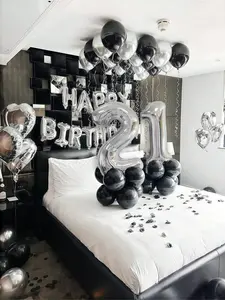 Black & Silver Party Balloon Kit – Jumbo 40" Number Balloons + Rose Petals for Birthday & Celebration Decor