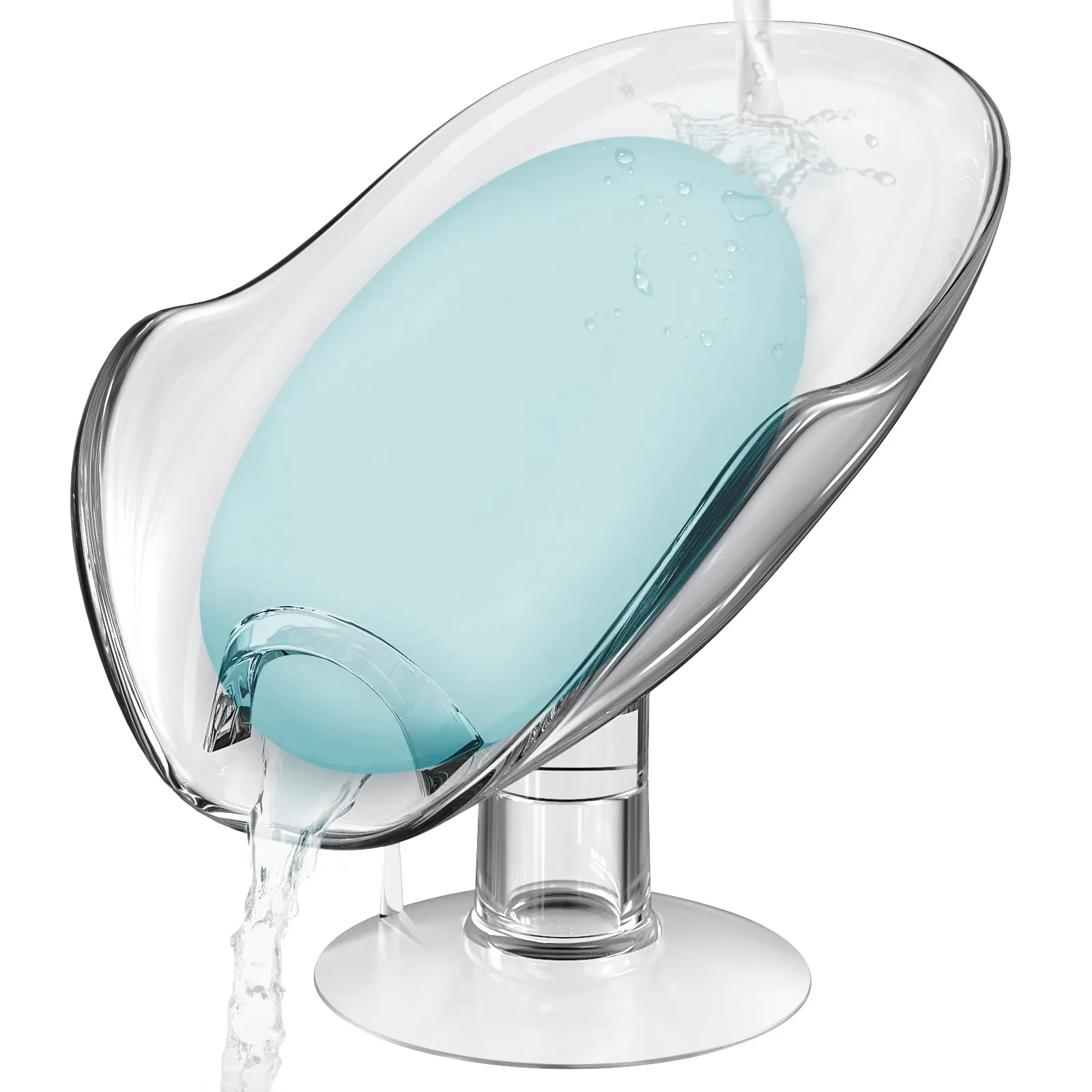 Plastic Soap Dish Holder-Not Punched Self Draining Plastic Soap Dish Holder with Enlarged Suction Cup,Portable Soap Tray for Bathroom Shower, Kitchen Sink, Space-Saving & Damage-Free Installation, Clear/Back