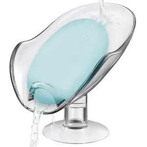 Plastic Soap Dish Holder-Not Punched Self Draining Plastic Soap Dish Holder with Enlarged Suction Cup,Portable Soap Tray for Bathroom Shower, Kitchen Sink, Space-Saving & Damage-Free Installation, Clear/Back