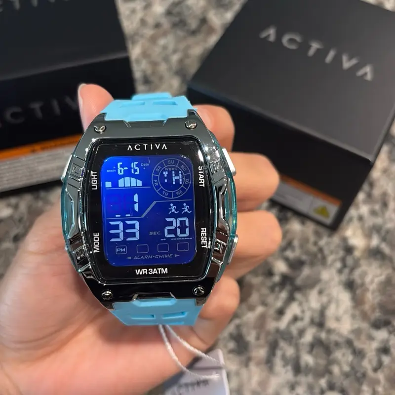 Activa Digital Men's Watch - 46mm, Light Blue