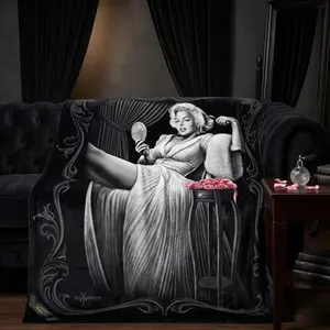 Marilyn Monroe Signature Collection Flannel Blanket, Queen Size Black & White Art Print Throw, Warm Durable Machine Washable Blanket for Bed Sofa