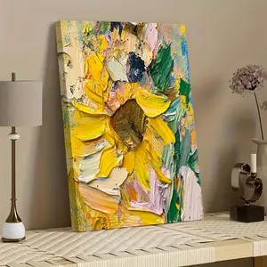 2D Flat, 1 Piece Van Gogh Sunflower Framed Canvas Print - Hand-Painted Style Texture Yellow and Green Abstract Wall Art Poster, Vertical Hanging Painting for Living Room, Bedroom, Office Decoration - Ideal Gift for Home Decoration (Indoor Use) - Vibrant S