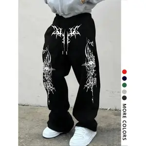 Men’s Casual Loose-Fit Drawstring Sweatpants, Geometric Pattern Print Pants, Comfortable Relaxed Fit for All Seasons, Trendy Sweatpants for Everyday Wear