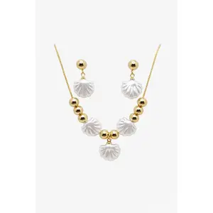 18K Gold Plated Seashell Jewelry Set – Adjustable Necklace & Earrings For Women