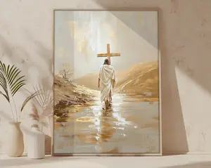 Jesus Carrying the Cross wall art, Modern Christian, Bible Verse, Christian poster, Jesus art