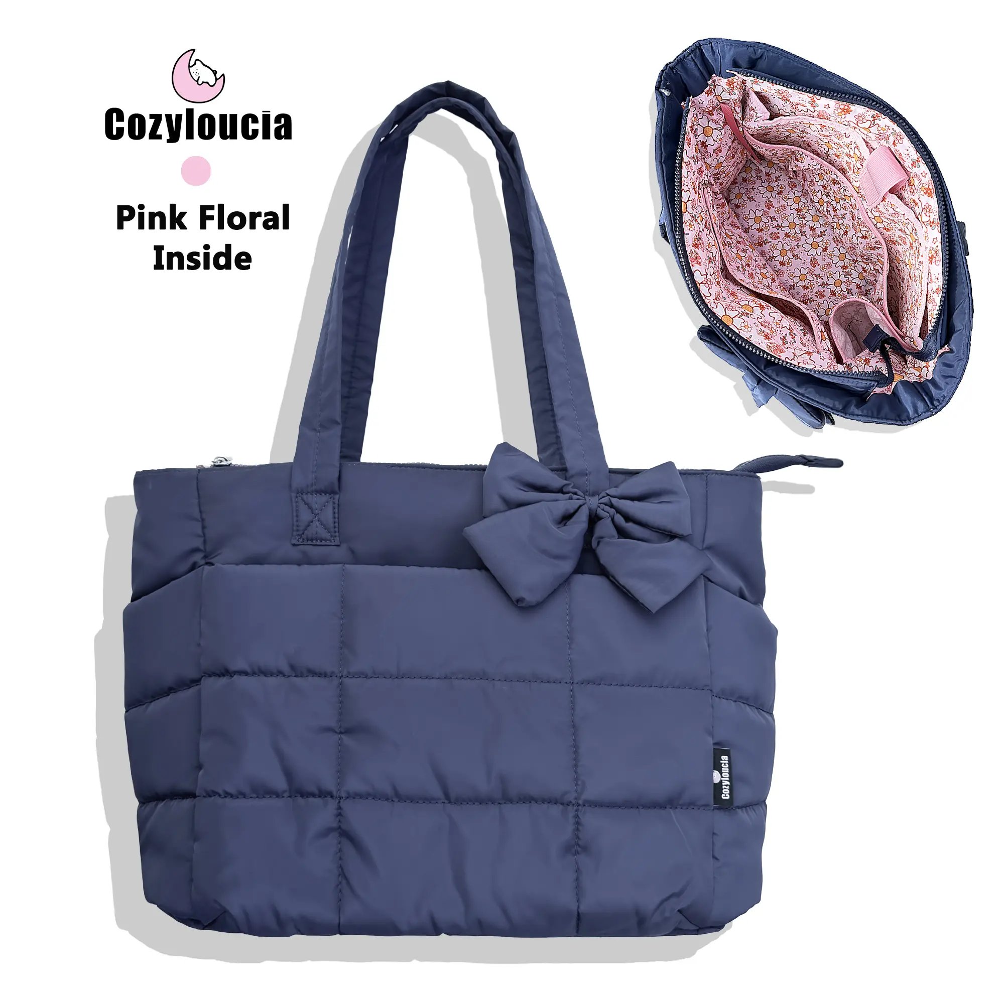 B-Navy Blue -Pink Floral -Bow