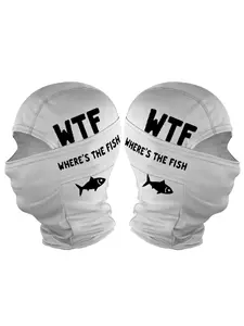 "WHT WHERE'S THE FISH" Letters Patern Print Ski Mask Unisex Breathable Elastic Full-face and Neck Covering Balaclava Hat Protective Mask Suitable for Outdoor Sports Activities Sunshade Windproof Dustproof Pullover Cap