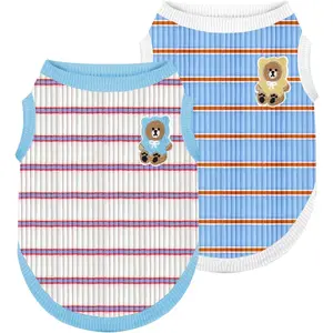 2 Pack Striped Small Dog Shirt Summer Dog Clothes For Boys Girls Cat Tees Outfits Sleeveless Stretchy Puppy Tshirts Lightweight Pet Vest Soft Breathable Doggy Tank Top Chihuahua Yorkie Clothing