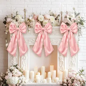 3 Pcs 2 ft Large Pink Bow Decorations Big Satin Bows Hanging Wall Decors for Wedding Coquette Birthday Backdrop Bridal Shower Bachelorette Room Fireplace Party Supplies