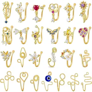 25 Pcs Multi-Style Fake Nose Rings for Women and Men -Gold Plated Copper African Nose Cuff Non Piercing for Teen Grirls - Nice Gift for Her on Birthday/Valentines Day/Christmas