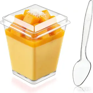 50 Pack 5 oz  Plastic Dessert Cups with Lids & Spoons for Parfait Pudding Mini Party Serving Appetizer Fruit Yogurt Ice Cream BPA-Free Safe Reusable
