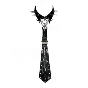 Punk Fusion Studded Zipper Tie for Teenage Gothic Style Heavy-Duty Adjustable Unisex Accessory Ideal for Cosplay Concerts and Alternative Looks