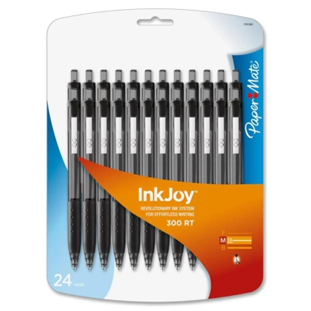 Papermate InkJoy 300RT Ballpoint Pen - 1.0mm Tip, Black Ink, Advanced Ink System, Extended Rubberized Grip, Long-Lasting Durability, Metal Clip, 24-Pack (Office Stationery Writing Tool)