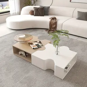 1pcs Two Color Size Coffee Table Combination Cream Wind Living Room Storage, Vintage Small Household Coffee Table Shaped Storage Creative Coffee Table, Simple Coffee Table Block Mobile Combination (sent In Two Packages)