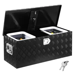 fathersdaygift  VEVOR Heavy Duty Aluminum Truck Bed Tool Box, Stripes Plated Tool Box with Sliding Shelf, Side Handle, Lock Keys, Storage Toolbox Chest for Trailer, Pickup, Truck Bed, RV, 35.4x14.6x14.6, Black