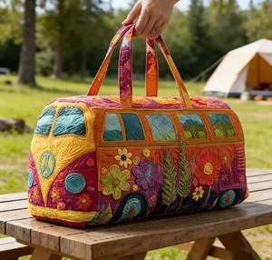 Unisex Boho Quilted Weekender Travel Bag, Lightweight & Comfortable, Hippie Design