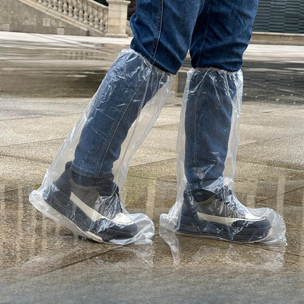 Disposable 10-piece rainproof shoe covers, thickened, non-slip, wear-resistant, long-tube waterproof, transparent foot covers