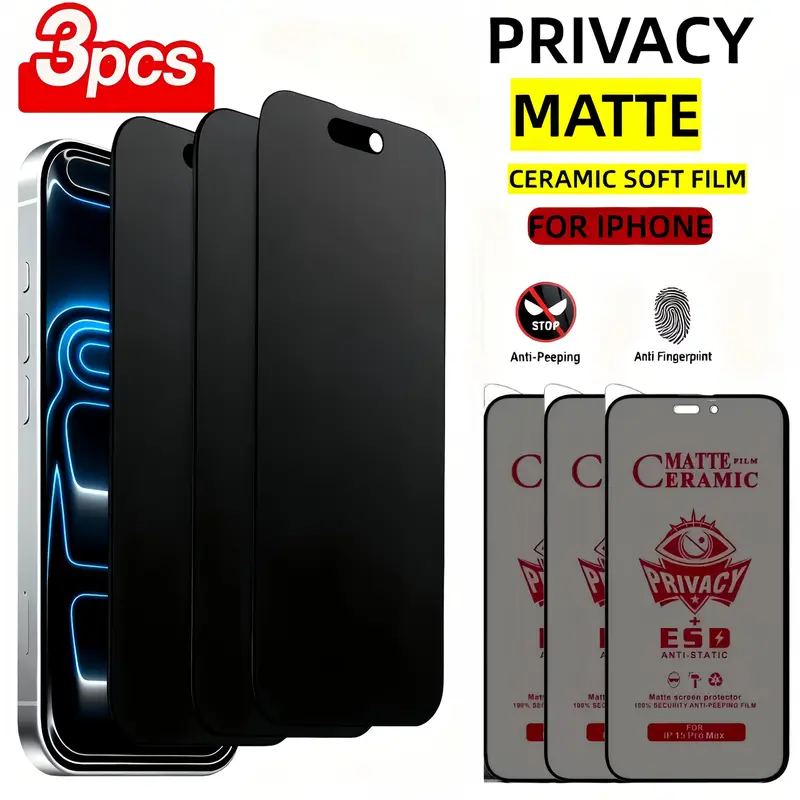3-Pack Matte Privacy Ceramic Protective Screen Protectors for iPhone 18 Pro Max, Duo, 17 Pro Max, Air, 16 Pro Max, 16 Plus, 15, 14, 13, 12, 11, Shockproof, Scratch-Resistant, Bubble-Free Installation
