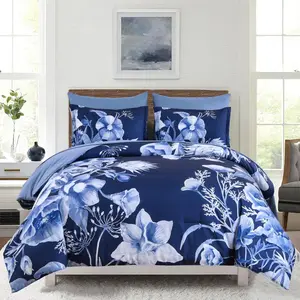 Floral Comforter King Size 7, Navy Blue Flower a Bag, Floral Comforter with Sheet, Microfiber for (Navy Blue, 104"x90")
