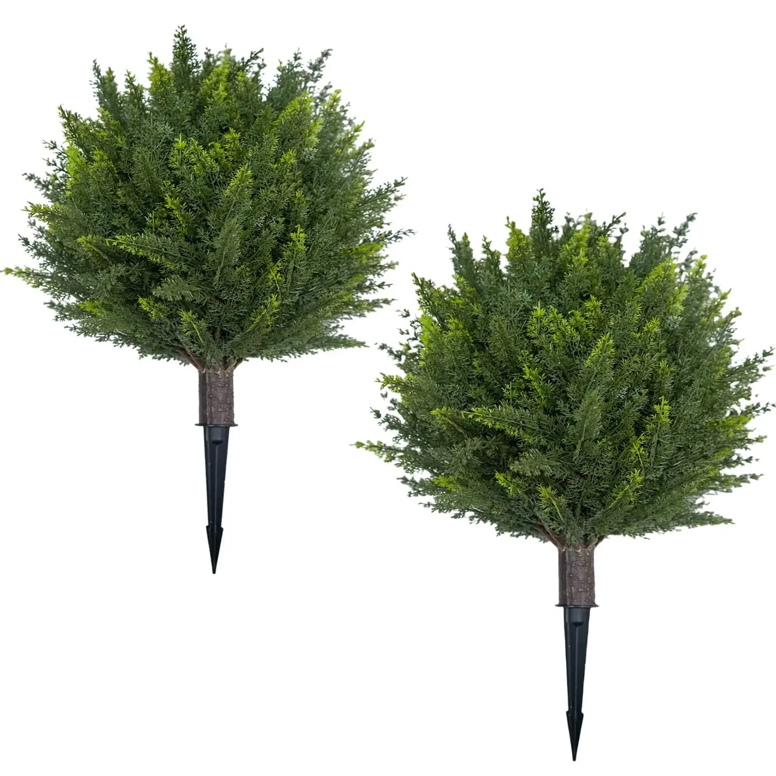 24-Inch Lifelike PE Material Artificial Cypress Boxwood Topiary Ball Trees (Set of 2) - UV-Resistant, Fade-Proof, Dense Foliage Decorative Bushes with Ground Spike, Artificial Faux Greenery for All Seasons Outdoor/Indoor Front Porch Decor, Lifelike Look