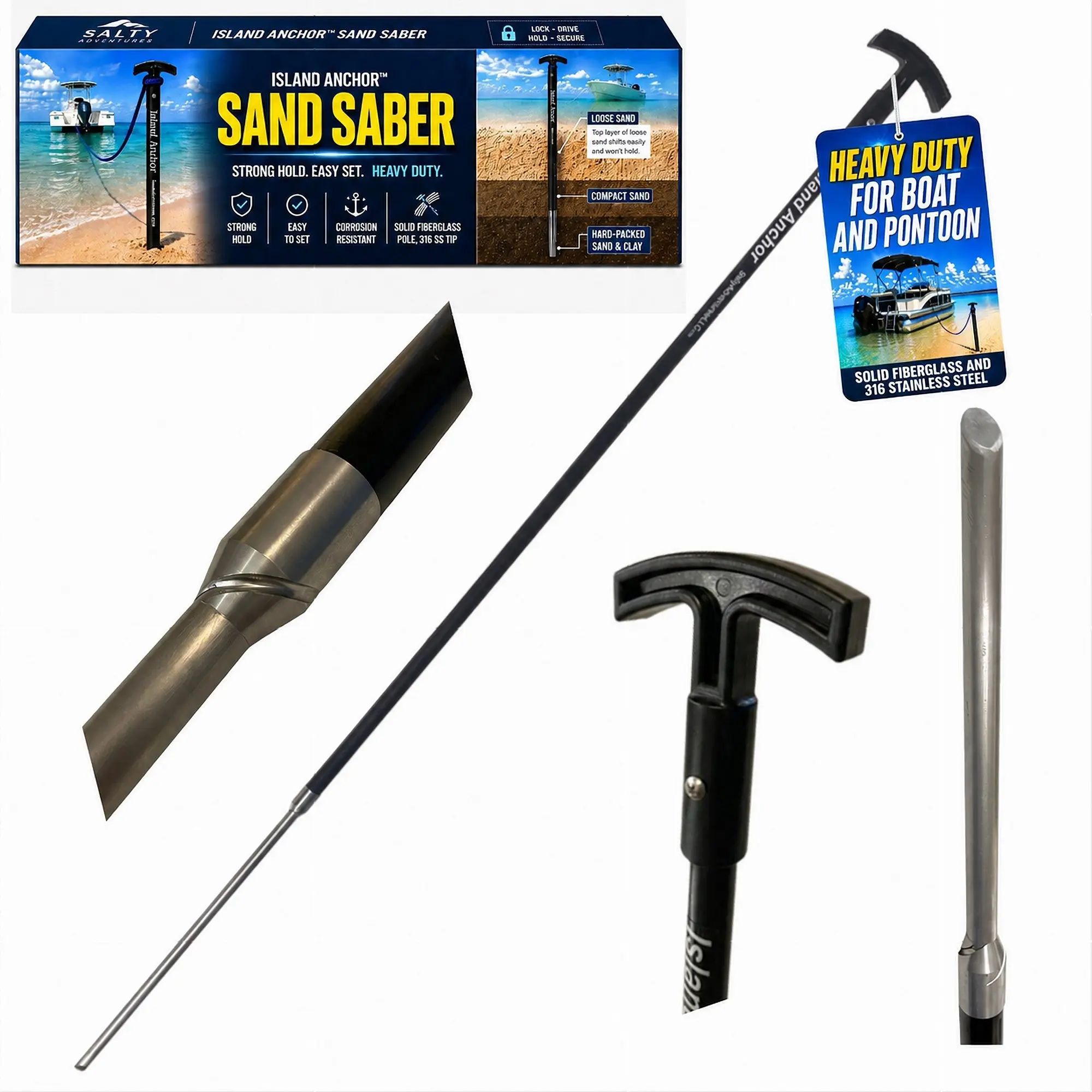 Island Anchor® Sand Saber™ 4FT - Shallow Water Anchor Pole for Hard Sand & Clay