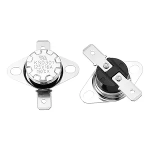 2 Pcs KSD301 Thermostat 150°C/302°F 16A Normally Open N.O Adjust Snap Disc Temperature Switch for Microwaves,Oven,Coffee Maker,Bakelite Material