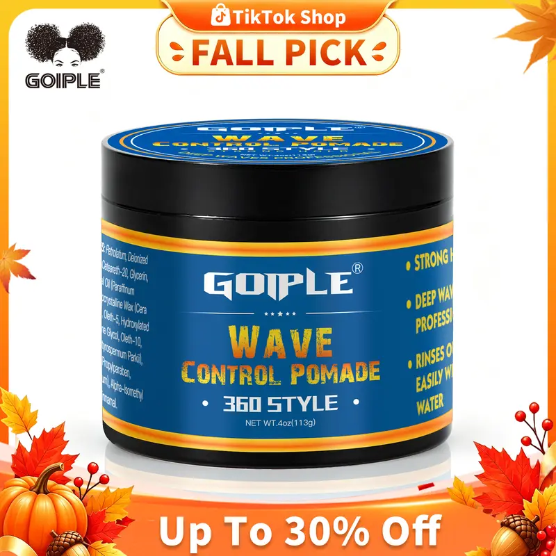 Goiple Men's Natural Wave Pomade Gel - Shea-Infused, Water-Based, Strong Durable Long Lasting Hold, Easy-Wash, Hydrating Normal Formula, Wave Training, Defined Waves, Natural Sheen, Clean Finish Daily Haircare