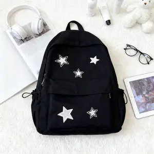 Cute Backpack Stars Preppy Laptop Backpack for College Supplies Black One Size Durable Polyester Canvas with Adjustable Straps and Mesh Pockets Organized Daypack Stylish Daypack