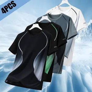 Men's Casual Sports T-Shirt, Summer Quick-Dry Fabric Men's Athletic Shirt, Gradient Fashion Print Men's Workout Training Top Short Sleeve Tee, Suitable for Sports Outdoor Casual Wear, Gym Running Exercise Attire, as Gift