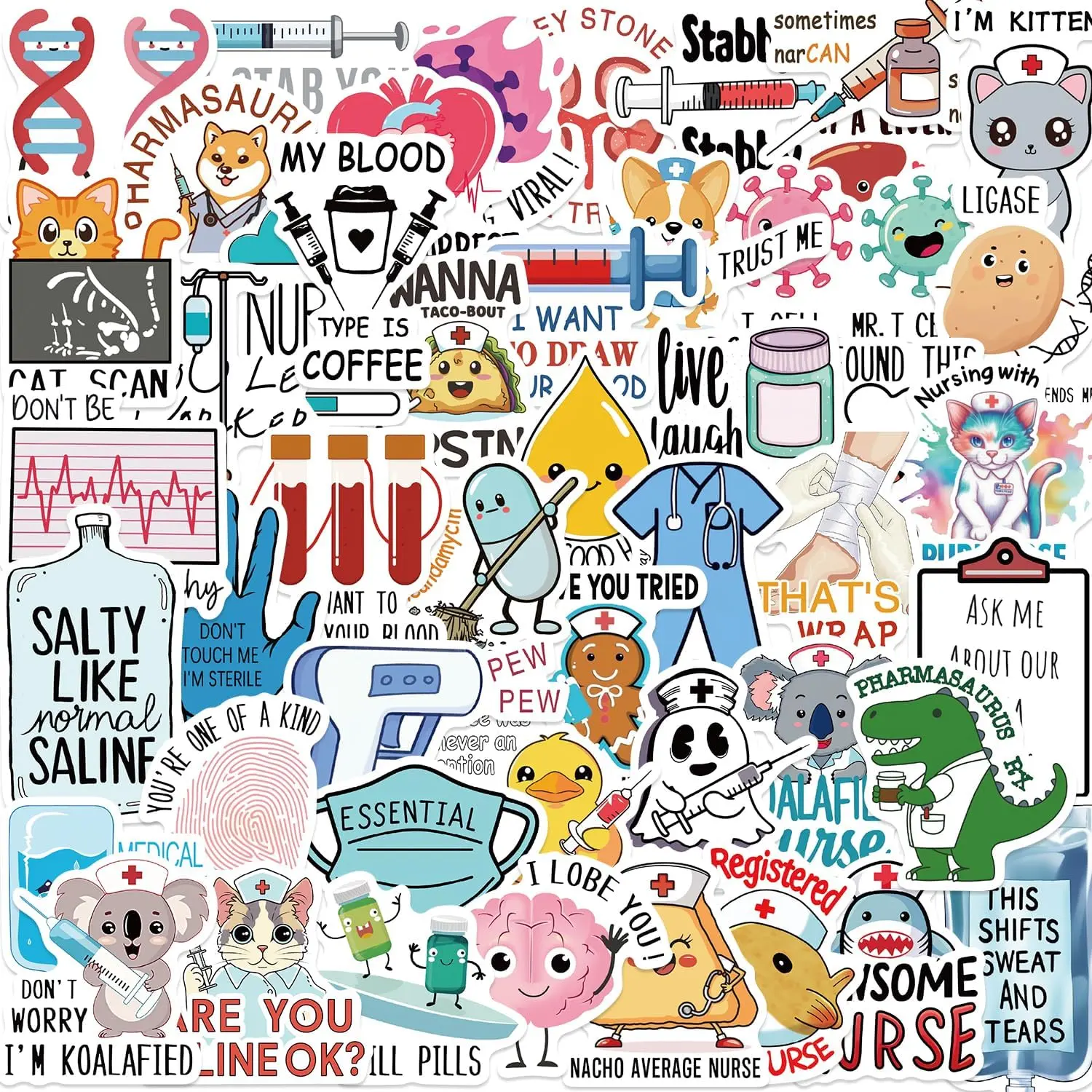 50PCS Funny Nurse Stickers Medical Stickers Funny Healthcare Sticker for Water Bottle Doctor Nursing Sticker Nurse Accessories for Work