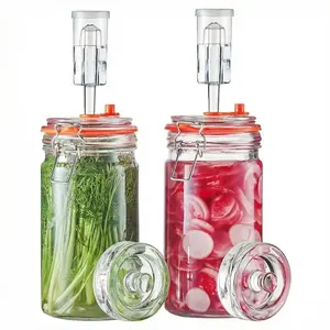 2pcs Glass Fermentation Jars with Sealing Lids, Transparent Home Brewing Containers, Ideal for Pickles, Hot Sauce, Mead, Cider, Air Valve Included