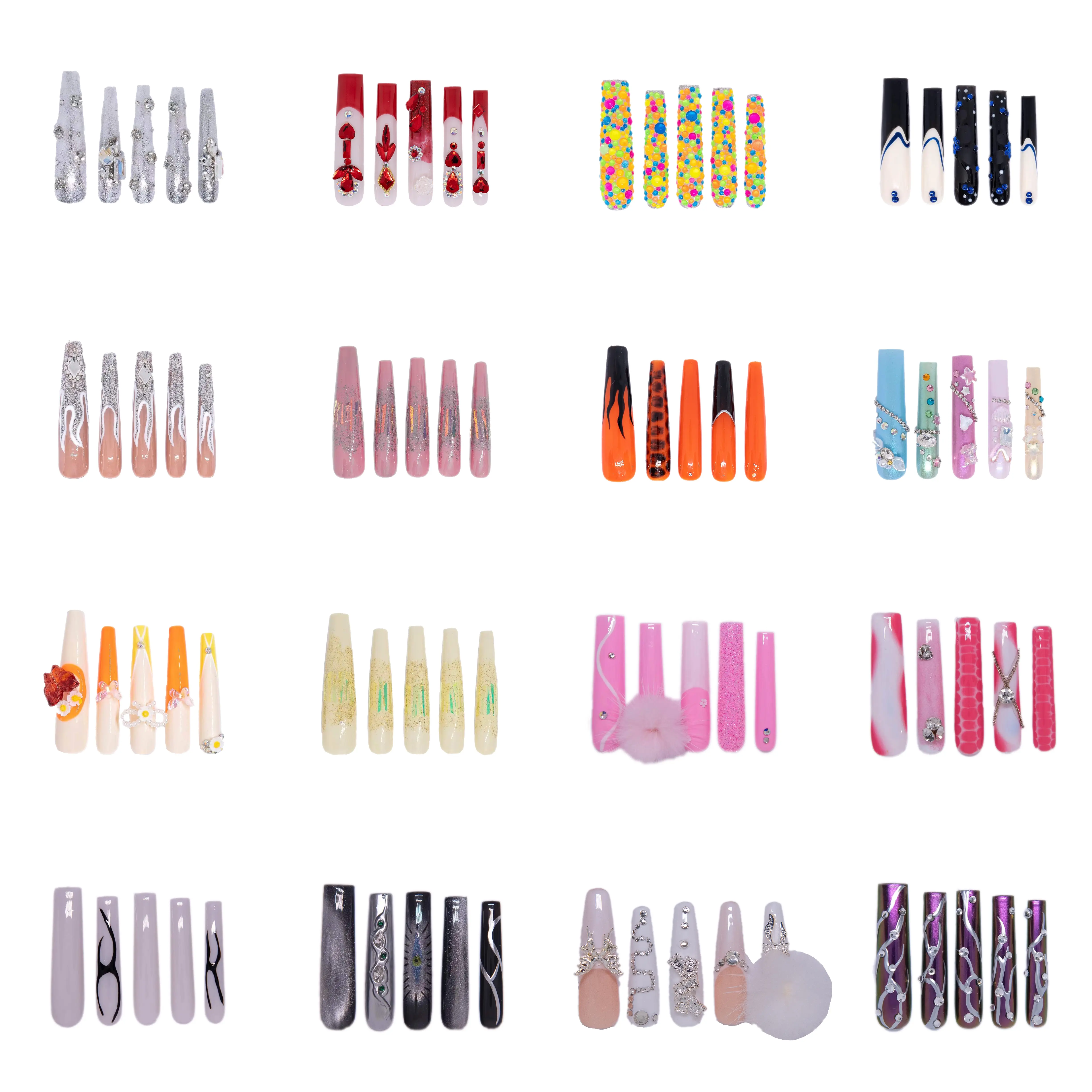 Extra Long XXL Coffin and Square (Length 2.1") Handmade Press on Nails, Fake Nails, Reusable, Luxury Nails, Acrylic Nails
