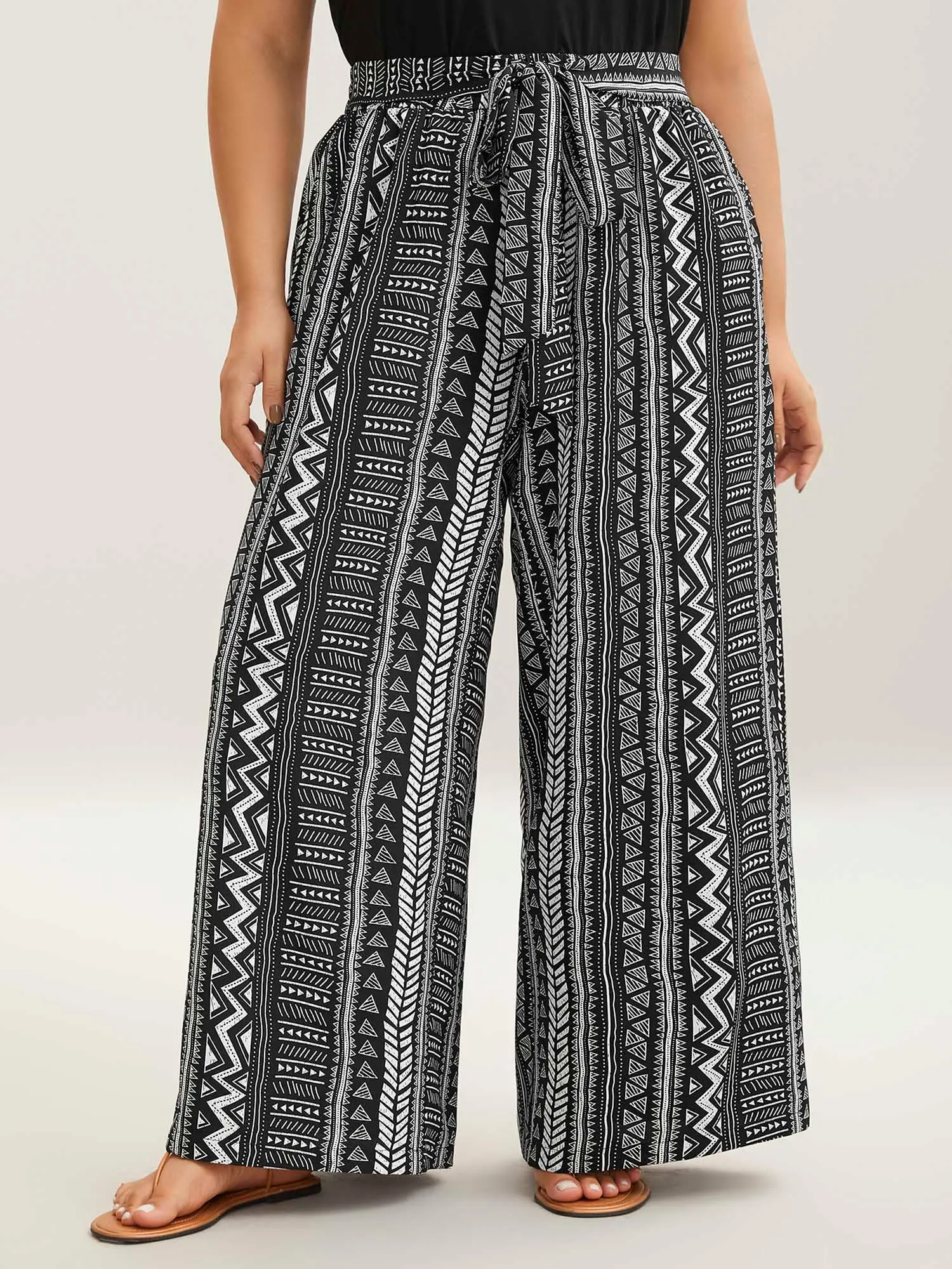 BLOOMCHIC Women's Plus Size Mid Waist Boho Print Loose-Fitting Polyester Wide-Leg Pants - Fashion Trousers with Slanted Pockets, Belt Loops,Bottom Knot,Comfortable Fabric - Casual Summer Wear [M-6X] Wideleg,Summerfinds