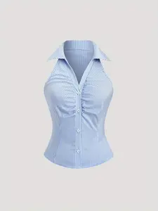 Fashionable Women's Striped Fitted Blouse, Casual All-Season Top, Stylish and Comfortable, Perfect for Daily Wear