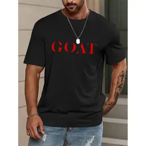Mens Goat Stencil Red Letter Graphic Casual Short Sleeve Streetwear Tee