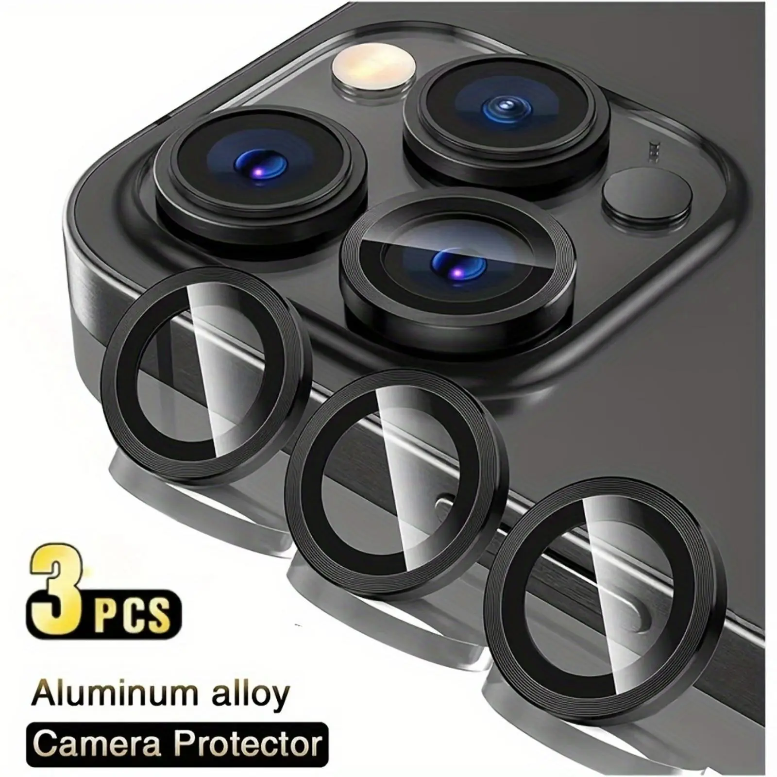 Phone Lens Protector, 3 Counts Protective Tempered Glass Phone Lens Protector with Individual Lens Cover, Phone Accessories Compatible with iPhone 11 12 13 14 15, Protection Smartphone, Glass Camera Protector