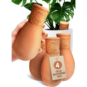 4 count Ollas Terracotta Watering Pots Large - 14 Oz Terracotta Self Watering Globes For 1-week Easy To Refill - Clay Garden Olla Pots  Waterers While On Vacation Outdoor & Indoor [4pcs Large 14oz]