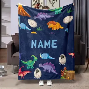 Customizable Dinosaur Flannel Blanket with Personal Name - Soft, Suitable for Children and Adults All-Season Throw Blanket - Vibrant High-Definition Print Design - Perfect Gift for Boys, Girls, Parents, Grandparents - Lightweight and Comfortable, Suitable