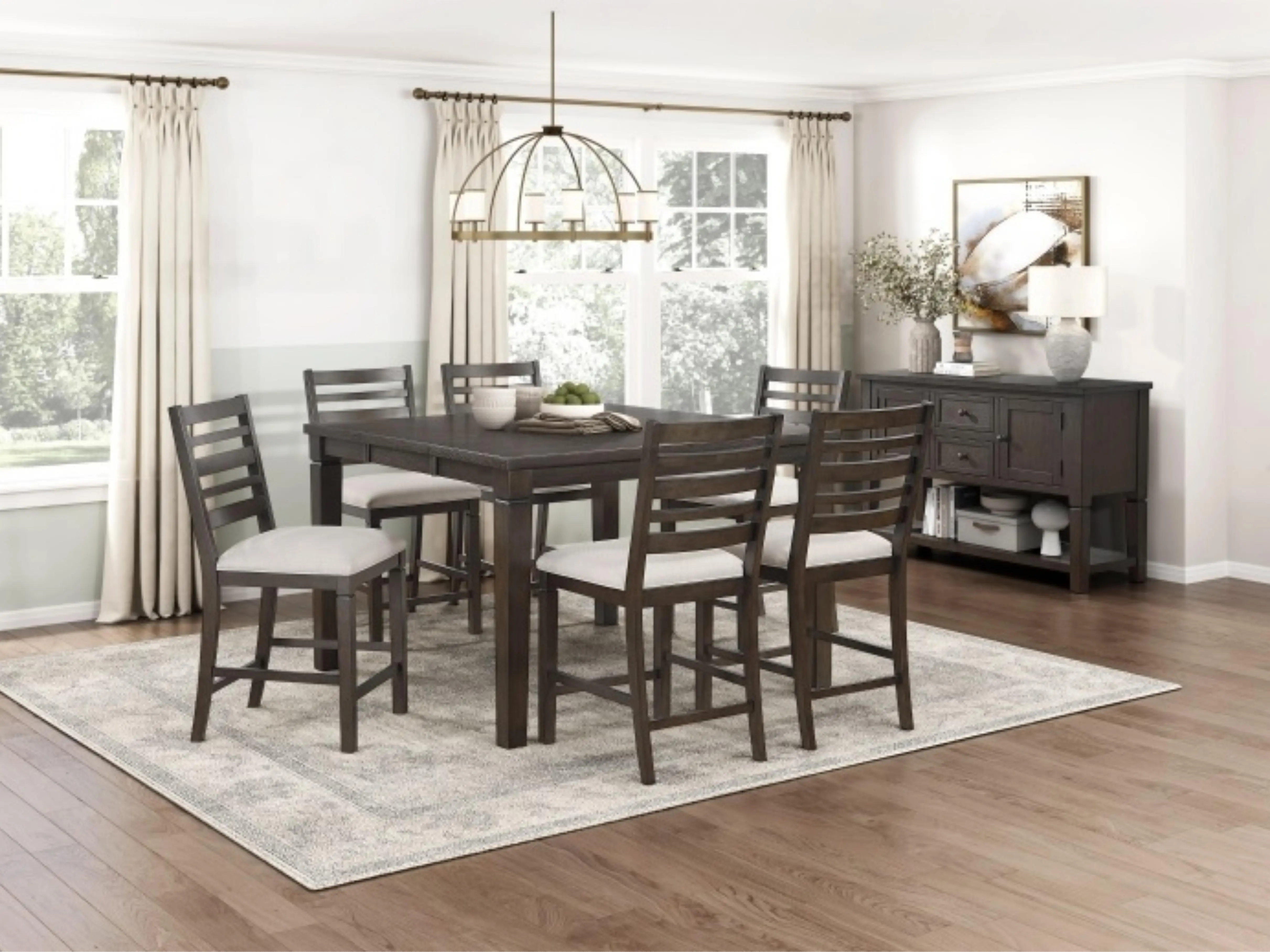 Homelegance 6023-36-7PC 7-Piece Victoria Dark Espresso Wood Counter Height Dining Table Set, Durable Modern Home Decor for Dining Space with Natural Aesthetic, Leaf