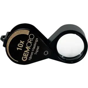 GemOro Jewelers Loupe Magnifier | Black Hastings Triplet 10x Jewelry Eye Loop Magnifying Glass Monocle for Watch Repair Diamonds Coins Plants Gems Stamps Rings Earrings | Pocket Microscope (18mm)