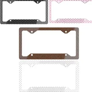 Polka Dot License Plate Frame Set, Cute Aesthetic Car Tag Holder, Black Pink Brown White 12.3x6.5" Aluminum Frame for Women & Girls