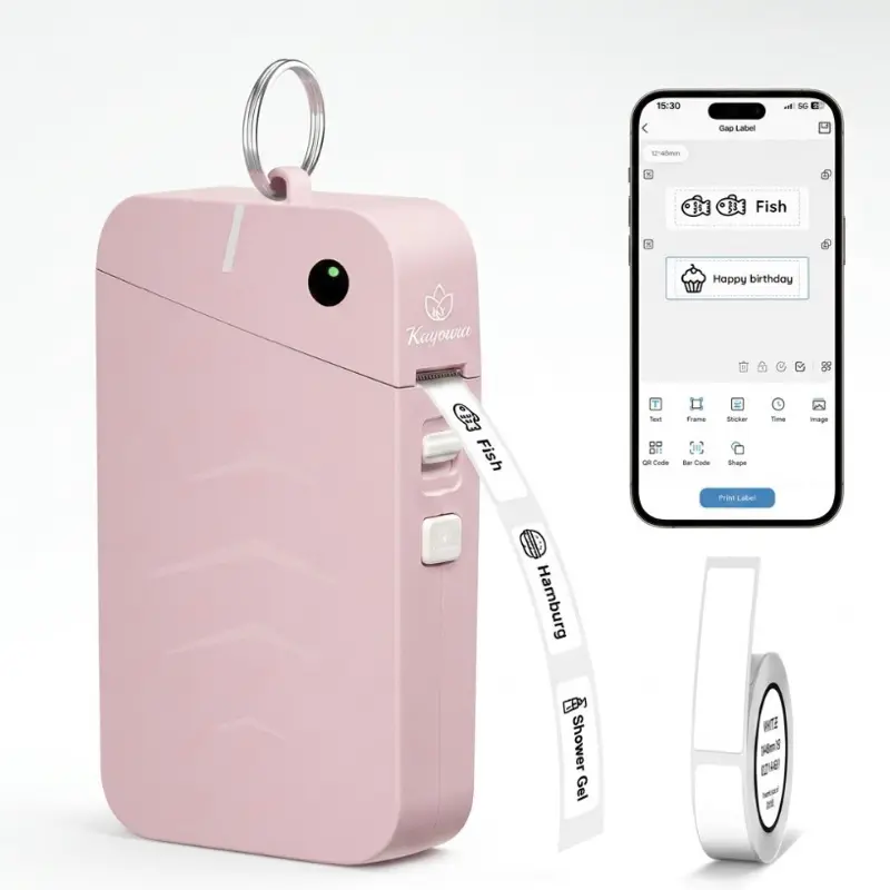 Kayoura Portable Wireless BT Label Maker Machine with Tape - S001 Thermal Label Printer with Built-in High-Performance Battery for Home Office, Pink