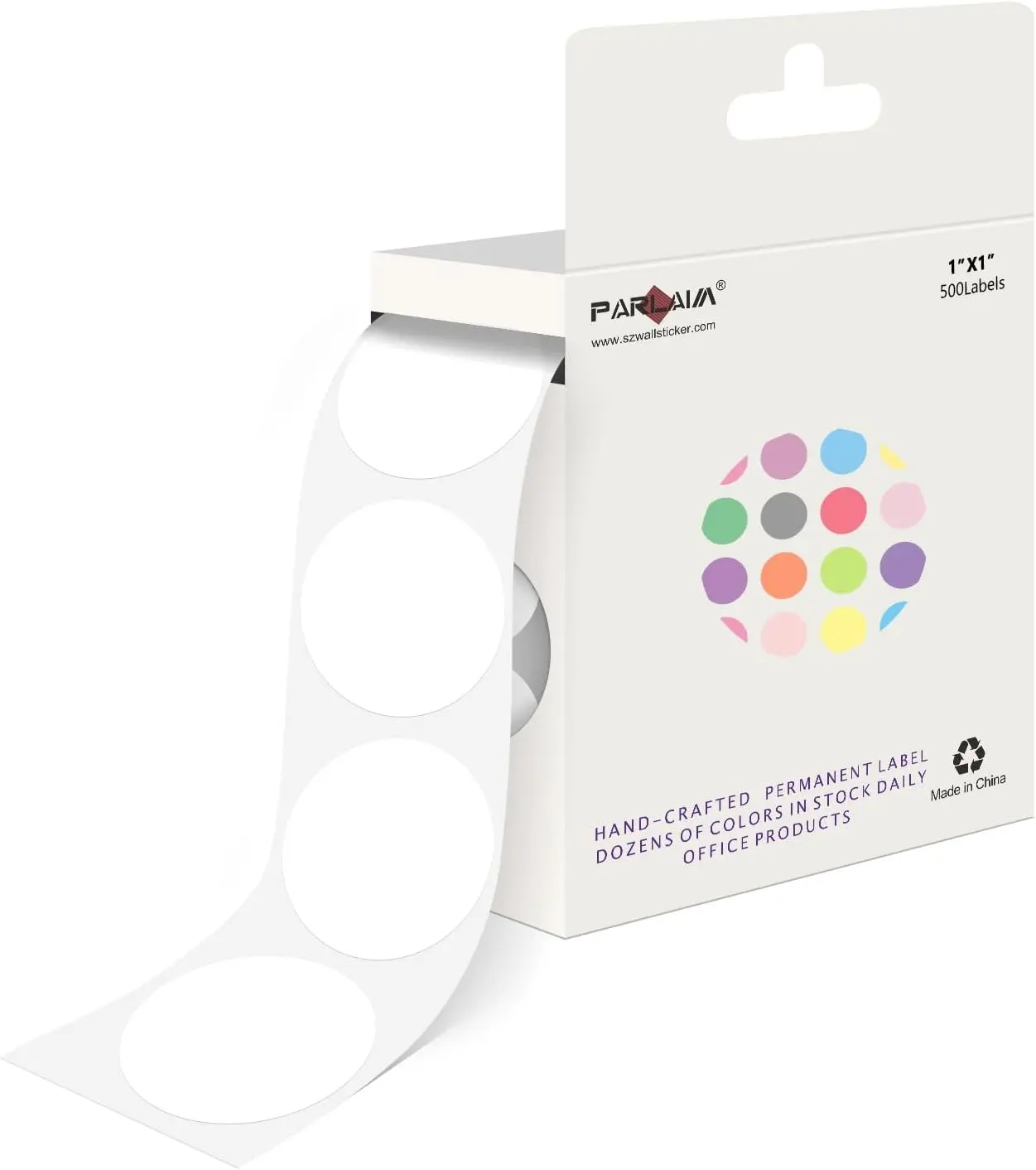 White Dot Sticker 1 inch 500P Per Roll Round Color Code Label w/Hanging Box | 25mm Circle Dots,Strong Adhesive, Easy To Peel and Stick, Color Coding for Home,Inventory,Business & Target Shooting