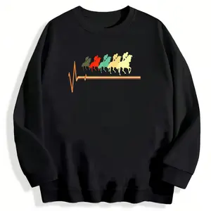 100% Cotton Retro Horse Racing Sweatshirt – Long Sleeve, Casual Loose Fit with Geometric Design