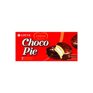 LOTTE Korea Choco Pie - Cream-Filled, Chocolate-Covered Cake Sandwiches, 6 Pieces, 5.92oz