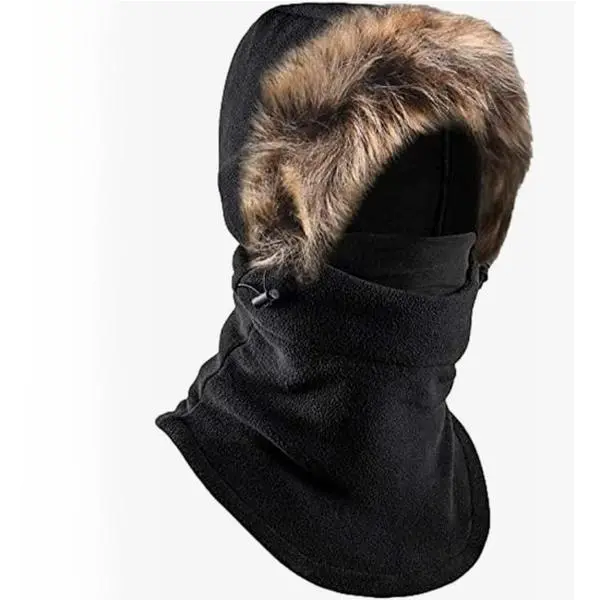 Women's Cozy Fleece Balaclava with Faux Fur Trim - Thick Fabric, Windproof Full Face Cover for Extreme Cold Weather, Skiing, Unisex Use, Snug Fit, Complete Face Coverage, Soft And Snug, Wind-Resistant, Tight Drawstring, Thick Fleece, Adults
