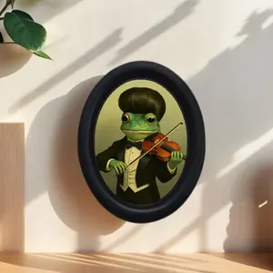 Vintage Frog Violin Oval Frame Wall Decor, Room Wall Art, Christmas Thanksgiving Home Office Decoration, Perfect Room Accent