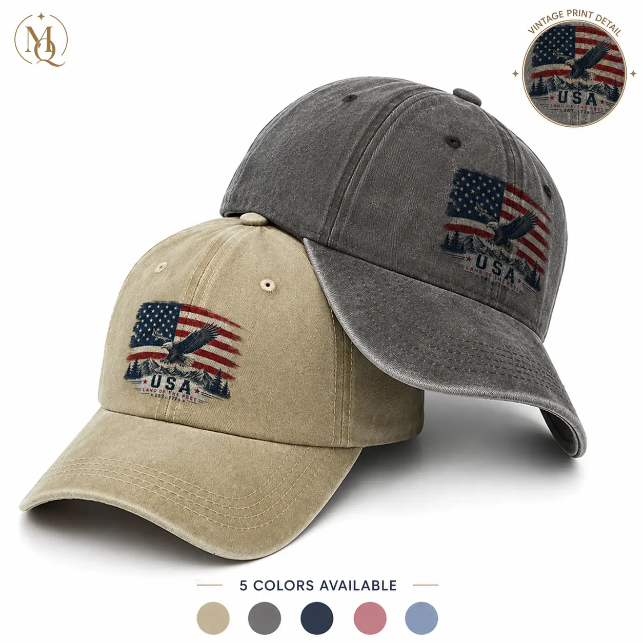 Vintage washed baseball cap, unisex dad hat with eagle graphic print, adjustable cotton casual hat for everyday wear, outdoor and travel style, birthday or party gift, couples’ gift.