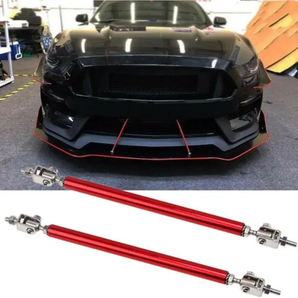 2x Red Adjustable 6"-8" Front Bumper Lip Splitter Rod Strut Tie Bars Support