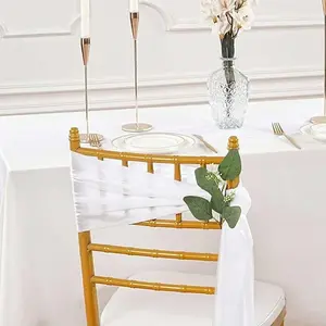 Wedding Chair Ribbon Set with Realistic Flower Decorations, Includes Chiffon Ribbons and Eucalyptus Leaves, Perfect for Church Pews and Bridal Walkway